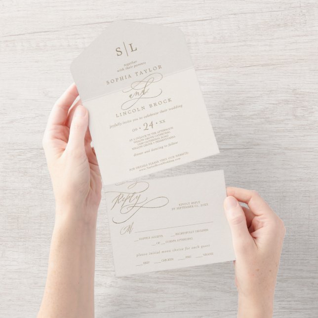 Romantic Guld Calligraphy | Ivory Monogram Bröllop (Tearaway)