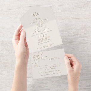 Romantic Guld Calligraphy Ivory Monogram Bröllop