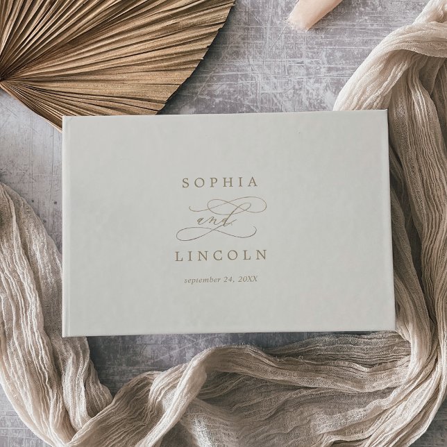 Romantic Guld Calligraphy | Ivory Monogram Bröllop Gästböcker (Skapare uppladdad)