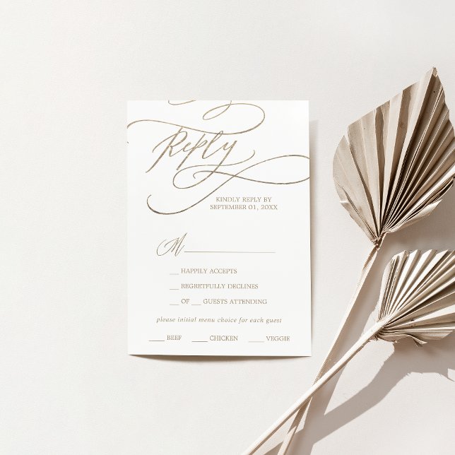 Romantic Guld Calligraphy Menu Choice OSA kort (Skapare uppladdad)