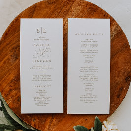 Romantic Guld Calligraphy Monogram Bröllopsprogram Program