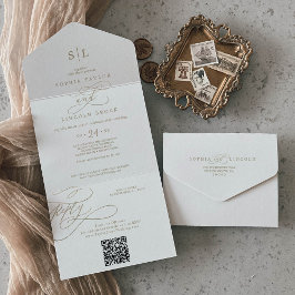 Romantic Guld Calligraphy Monogram QR Code Bröllop
