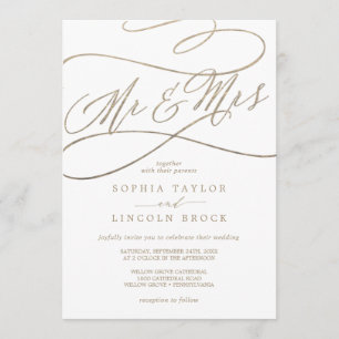 Romantic Guld Calligraphy Mr & Mrs Bröllop Inbjudningar