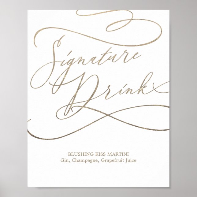 Romantic Guld Calligraphy Namnteckning Drink Sign Poster (Framsidan)