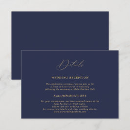 Romantic Guld Calligraphy Navy Blue Bröllop Detail Tilläggskort