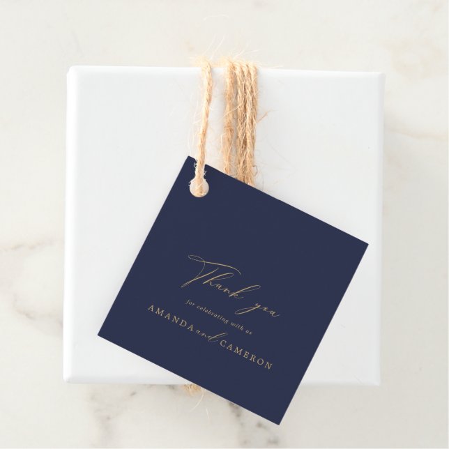 Romantic Guld Calligraphy Navy Blue Bröllop Gåvor Etiketter (På plats)
