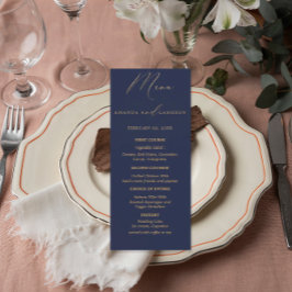 Romantic Guld Calligraphy Navy Blue Bröllop Meny