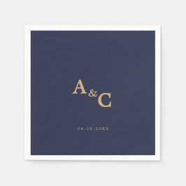 Romantic Guld Calligraphy Navy Blue Bröllop Pappersservett