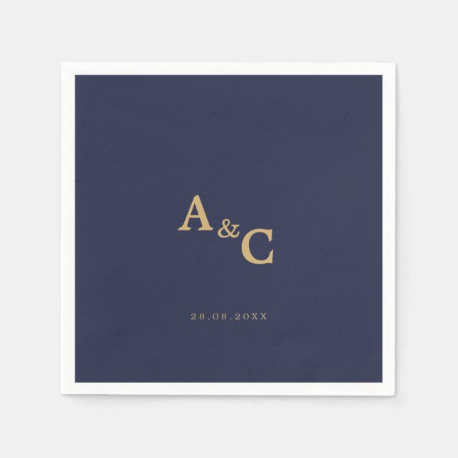 Romantic Guld Calligraphy Navy Blue Bröllop Pappersservett (Framsidan)