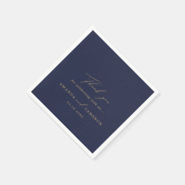 Romantic Guld Calligraphy Navy Blue Bröllop Pappersservett