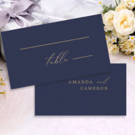 Romantic Guld Calligraphy Navy Blue Bröllop Placeringskort