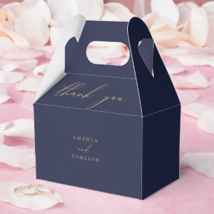 Romantic Guld Calligraphy Navy Blue Bröllop Presentaskar