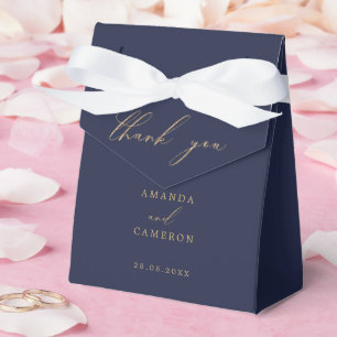 Romantic Guld Calligraphy Navy Blue Bröllop Presentaskar