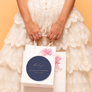 Romantic Guld Calligraphy Navy Blue Bröllop Runt Klistermärke