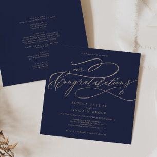 Romantic Guld Calligraphy Navy Grattiss Inbjudningar