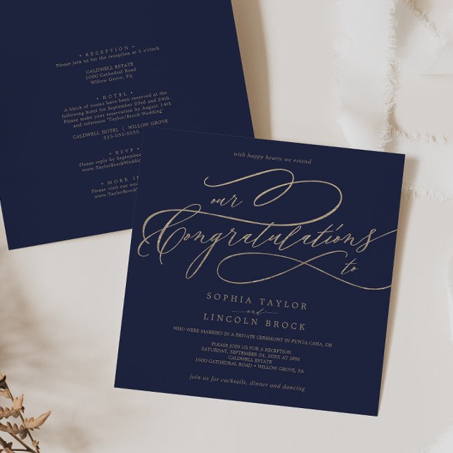 Romantic Guld Calligraphy Navy Grattiss Inbjudningar (Skapare uppladdad)