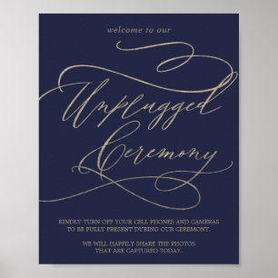 Romantic Guld Calligraphy Navy Unplugged Ceremony Poster