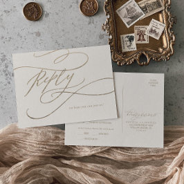 Romantic Guld Calligraphy | OSA för val av elfenbe Inbjudan Vykort