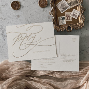 Romantic Guld Calligraphy OSA för val av elfenbe Inbjudan Vykort