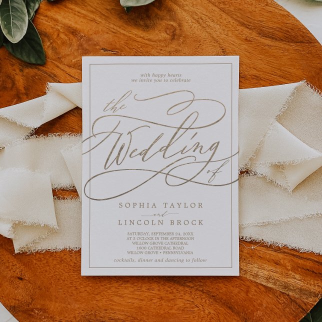 Romantic Guld Calligraphy | Ram Bröllop vid Inbjudningar (Skapare uppladdad)