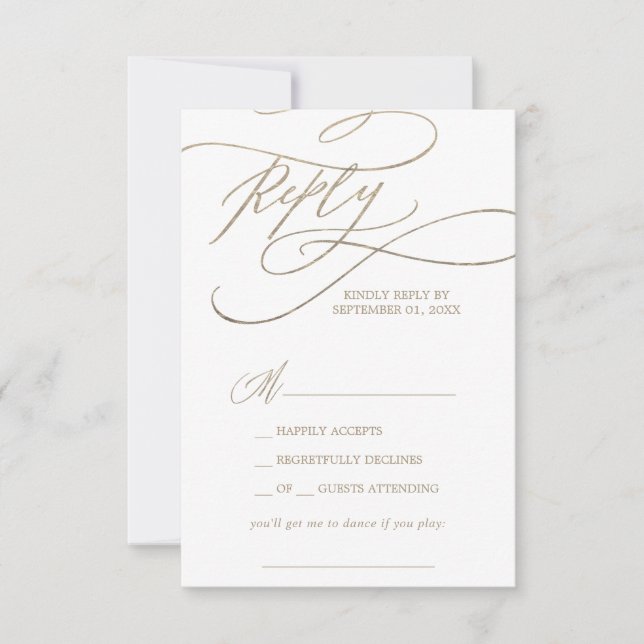 Romantic Guld Calligraphy Sång Request OSA kort (Framsida)