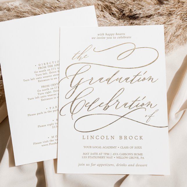 Romantic Guld Calligraphy Studenten Firande Inbjudningar (Skapare uppladdad)