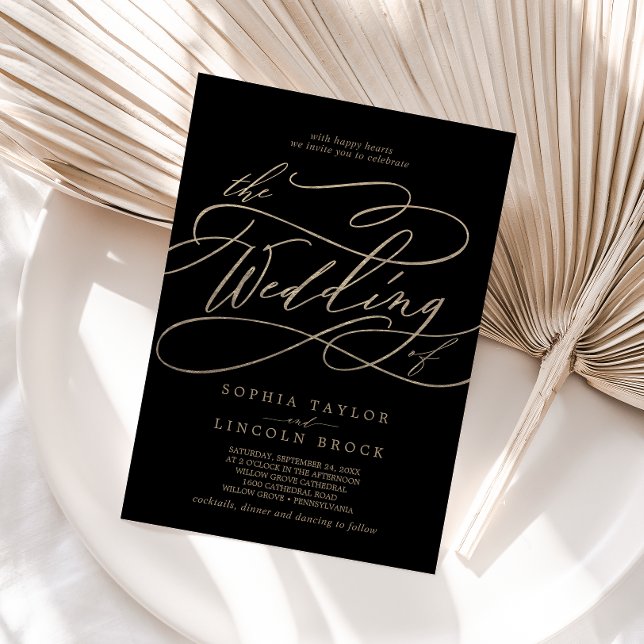 Romantic Guld Calligraphy | Svart Bröllop i Inbjudningar (Skapare uppladdad)