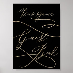 Romantic Guld Calligraphy Svart gäst Bok-signatu Poster