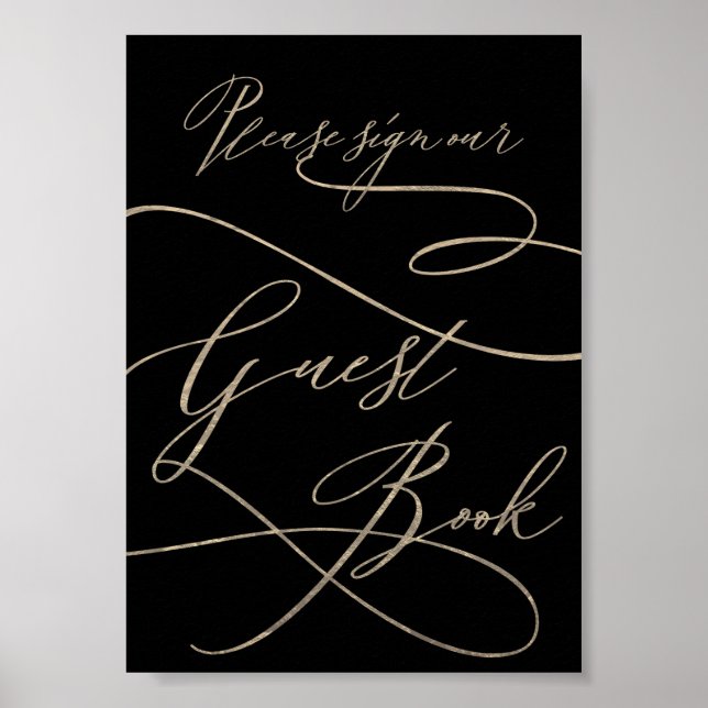 Romantic Guld Calligraphy | Svart gäst Bok-signatu Poster (Framsidan)