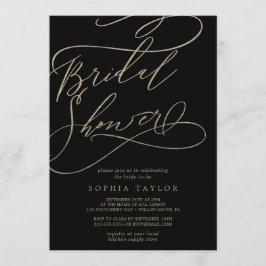 Romantic Guld Calligraphy | Svart Möhippa Inbjudningar
