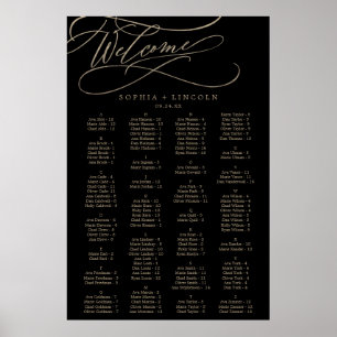 Romantic Guld Calligraphy   Svart sittdiagram Poster