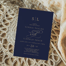 Romantic Guld Calligraphy | Tonfiskmonogram Bröllo Inbjudningar