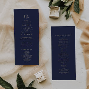 Romantic Guld Calligraphy Tonfiskmonogram Bröllo Program