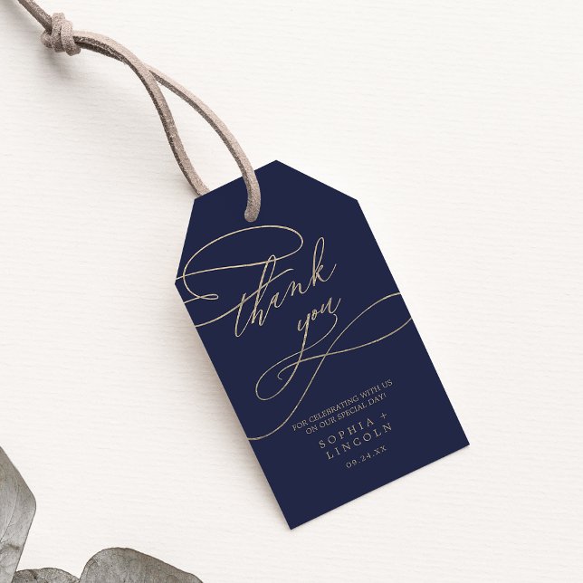 Romantic Guld Calligraphy | Tunga bröllopsförmån Presentetikett (Skapare uppladdad)
