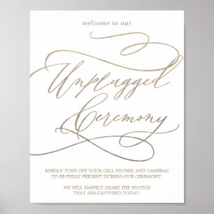 Romantic Guld Calligraphy Unplugged Ceremony Sign Poster