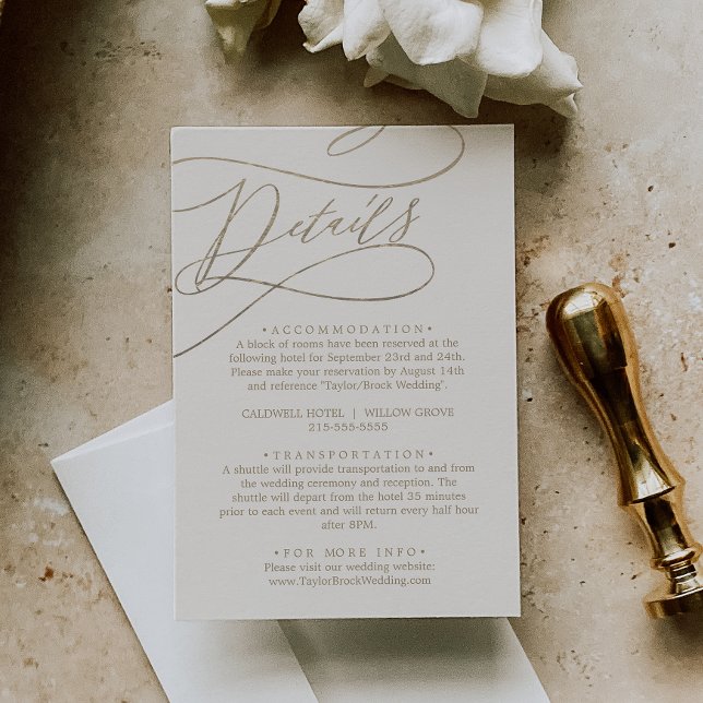 Romantic Guld Calligraphy | Uppgifter om Elfenbens Tilläggskort (Skapare uppladdad)