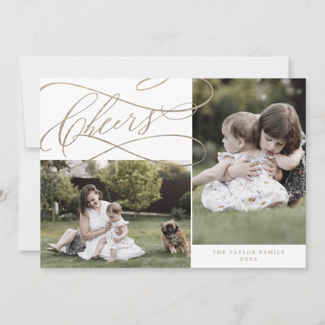 Romantic Guld Cheers 3 fotoår under granskning Julkort (Framsida)