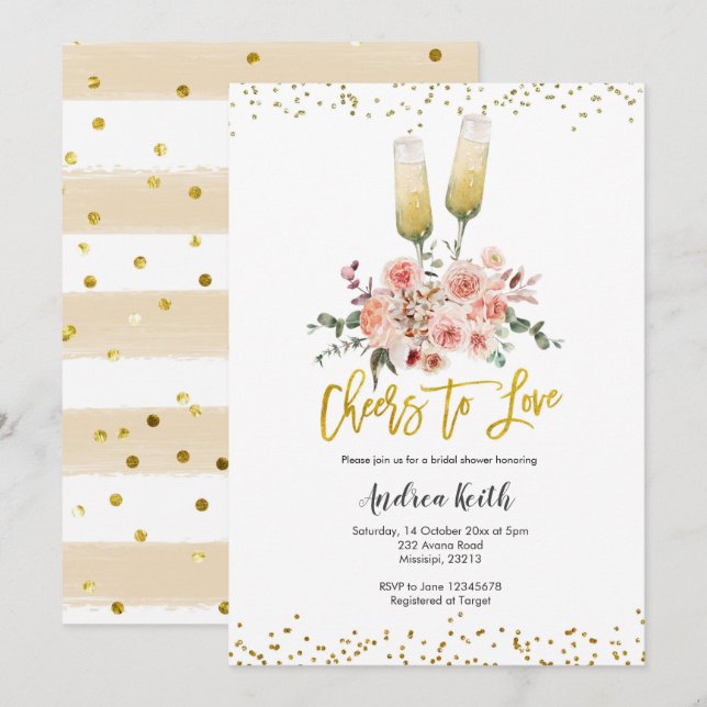 Romantic Guld Cheers till Kärlek Möhippa Inbjudningar (Fram/baksida)