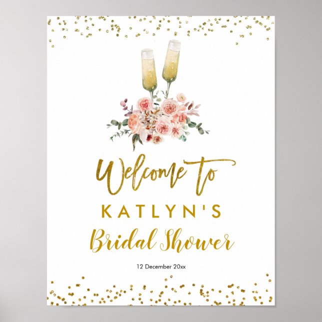 Romantic Guld Cheers to Kärlek Välkomstskylt Poster (Framsidan)