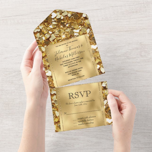 Romantic Guld Glam Glitzy Gnistra Hearts Bröllop (Avrivbar del)