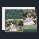 Romantic Guld Grönt Chef för 3 fotoår under gransk Julkort<br><div class="desc">Den här romantiska grönten i guld beundrar 3 fotoår i recensionskortet är den perfekt som är enkel att Julhälsningar. Den moderna klassiska designen har finare-snurrar och vitaktiga blomningar med elegant elegant-handskriven faux champagne guld-folie-typografi. Anpassa kortet med 3 foton, din familj namn, första namn och året. Ta med ett år i...</div>