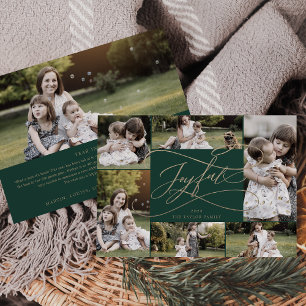Romantic Guld Grönt Glatt 7 Photo Family News Julkort