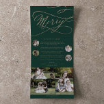 Romantic Guld Grönt God jul Multi Photo<br><div class="desc">Det här romantiska god jul grönt-multifoto-trefaldigt helgdag-kortet är perfekten på det enkla år som granskas Julhälsningar. Den moderna klassiska designen har finare-snurrar och vitaktiga blomningar med elegant elegant-handskriven faux champagne guld-folie-typografi. Anpassa ditt trifold helgdag-kort med 7 foton,  ett familjens nyhetsbrev,  namn och året.</div>