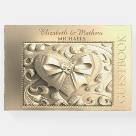Romantic Guld Heart Satin Bow Gästböcker