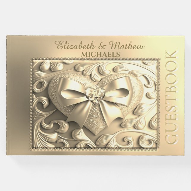 Romantic Guld Heart Satin Bow Gästböcker (Framsida)