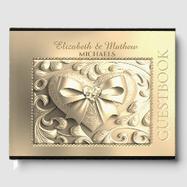 Romantic Guld Heart Satin Bow Gästböcker