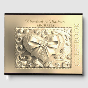 Romantic Guld Heart Satin Bow Gästböcker