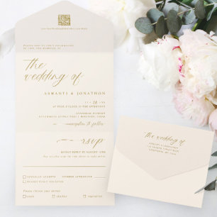 Romantic Guld Ivory Delikable Script Bröllop