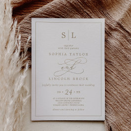Romantic Guld Kalligrafi | Ivory Monogram Bröllop Inbjudningar