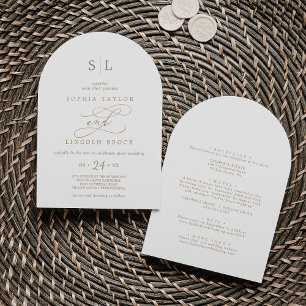 Romantic Guld Monogram Dubbla Sided Arch Bröllop Inbjudningar